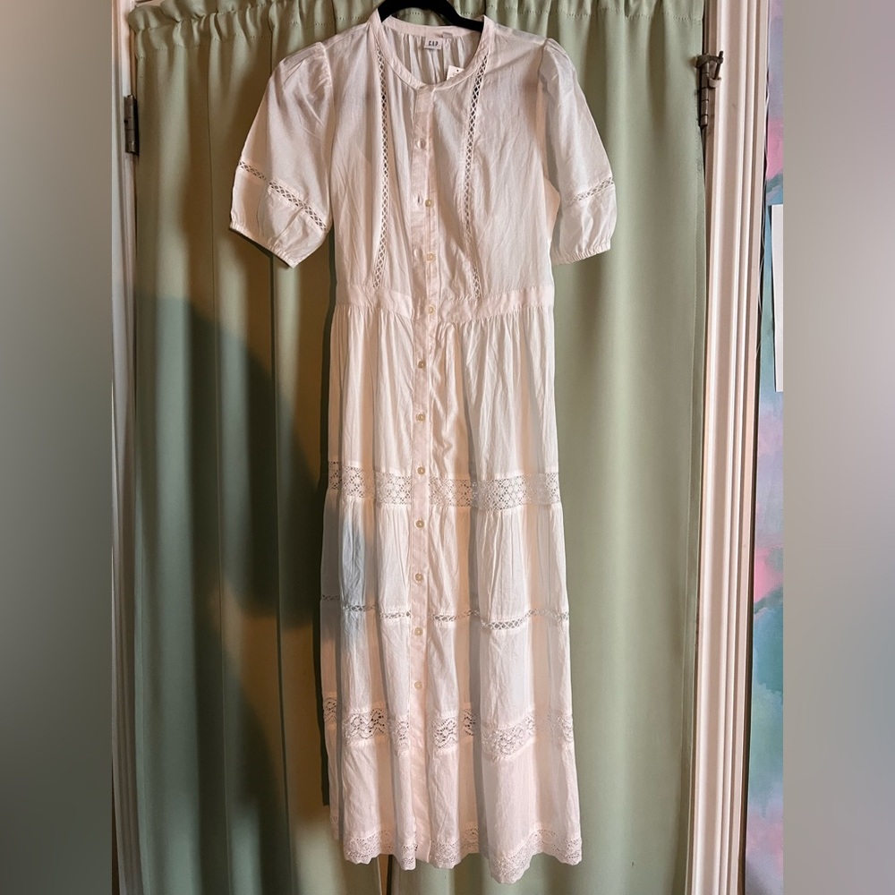 GAP White Long Sleeve Lace Dress